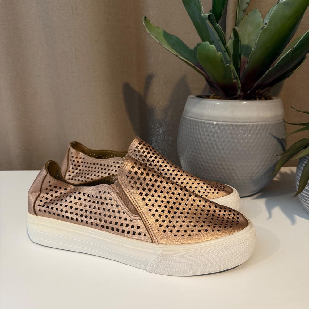 Restricted Gold Metallic Perforated Slip On Platform Sneakers Women's 9.5